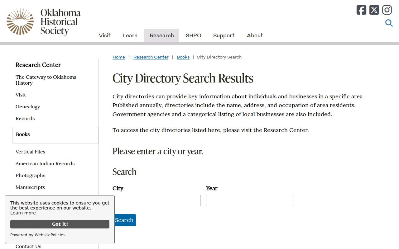 Stillwater city directory Oklahoma Historical Society search form